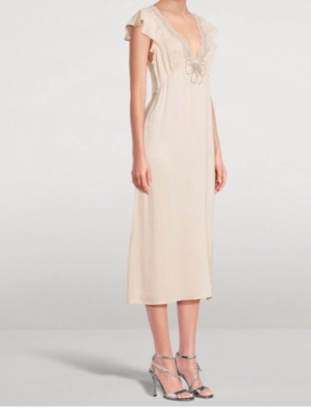 Free People Beaded Lace-Trim Slip Dress in Blush Size Small - Picture 3 of 16